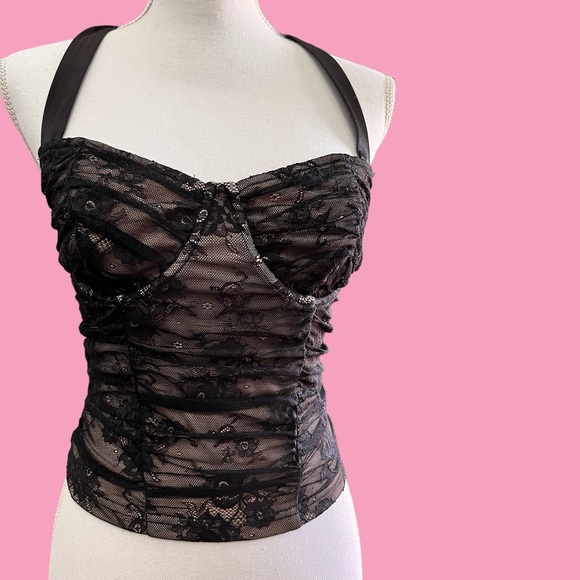 Lulus Black Lace Bustier Top, Size Small - Picture 2 of 9